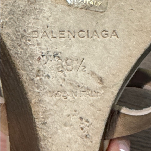 Balenciaga Tan Sandals with Silver Details Wedges Size 39.5